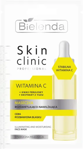 Bielenda Skin Clinic Professional, Maseczka rozświetlająco-nawilżająca `Witamina C + kwas ferulowy + ekstrakt z yuzu`