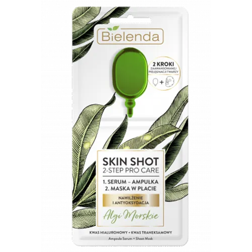 Bielenda Skin Shot 2 Step Pro Care,  Maska w płacie + ampułka `Algi morskie nawilżenie i antyoksydacja`