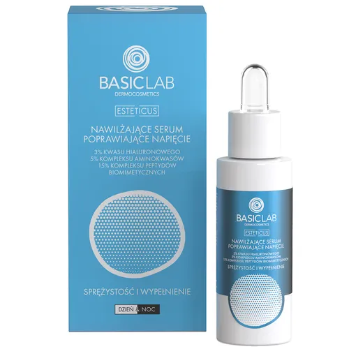 BasicLab Dermocosmetics Esteticus, Nawilżające serum poprawiające napięcie z 3% kwasu hialuronowego, 5% kompleksu aminokwasów i 15% kompleksu peptydów biomimetycznych