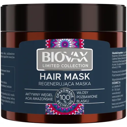L'biotica Biovax Limited Collection, Aktywny węgiel i acai amazońskie, maska regenerująca do włosów pozbawionych blasku i objętości - 2