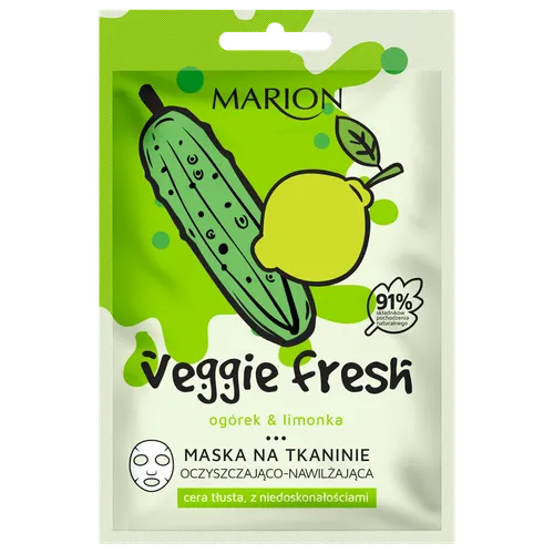 Marion Veggie Fresh, Maska oczyszczająco-nawilżająca na tkaninie `Ogórek i limonka`