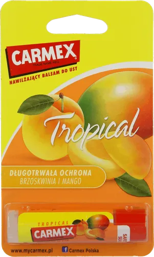 Carma Laboratories Carmex, Moisturising Lip Balm Tropical (Nawilżający balsam do ust w sztyfcie o smaku brzoskwini i mango)