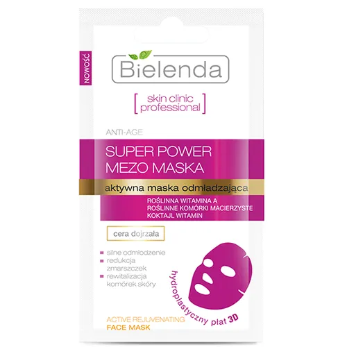 Bielenda Skin Clinic Professional, Super Power Mezo Maska, Aktywna maska odmładzająca w hydroplastycznym płacie 3D