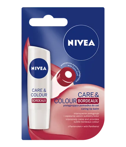 Nivea Care &, Colour, Pielegnująca pomadka do ust `Bordeaux`