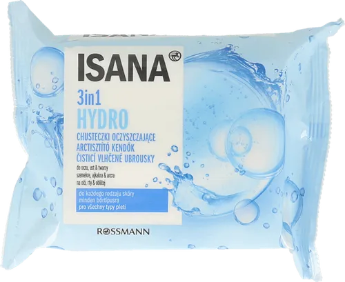 Isana Hydro, 3 in 1  Reinigungstucher (Chusteczki oczyszczające)