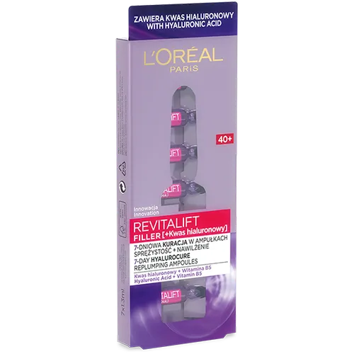 L'Oreal Paris Revitalift Filler [+ Kwas hialuronowy], 7-dniowa kuracja w ampułkach 40+