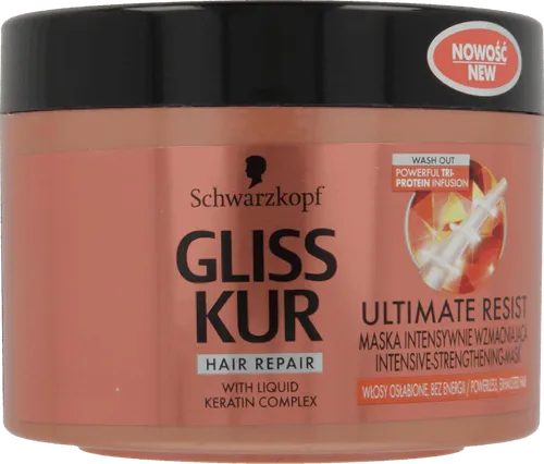 Schwarzkopf Gliss Ultimate Resist, Maska intensywnie wzmacniająca do włosów osłabionych, bez energii