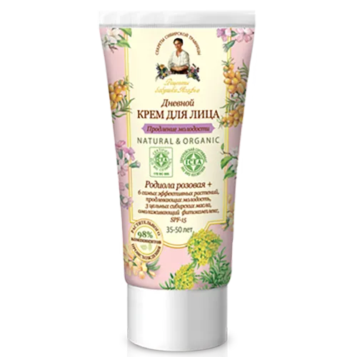 Receptury Babuszki Agafii Natural & Organic, Organiczny krem do twarzy na dzień 35-50 lat  z filtrem SPF 15 `Przedłużenie młodości`