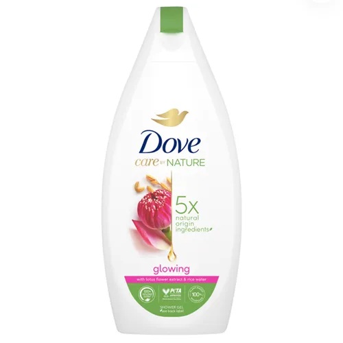 Dove Care by Nature, Glowing Shower Gel with Lotus Flower Extract & Rice Water (Rozświetlający żel pod prysznic `Ekstrakt z lotosu i woda ryżowa`)
