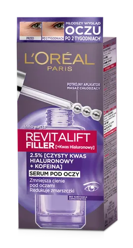 L'Oreal Paris Revitalift Filler, Serum pod oczy z 2,5% [kwas hialuronowy + kofeina] - 2