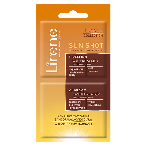 Lirene Dermoprogram Sun Shot, Peeling wygładzający + samoopalacz do ciała