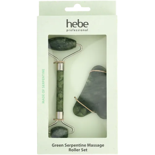 Hebe Professional, Green Serpentine Massage Roller Set (Zestaw: kamień serpentynowy gua sha do masażu twarzy + serpentynowy roller do masażu twarzy) - 2