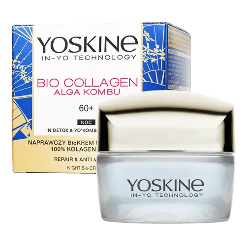 Yoskine Bio Collagen Alga Kombu, Naprawczy bio-krem przeciw głębokim zmarszczkom na noc 60+