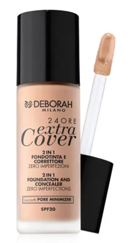 Deborah 24 Ore Extra Cover, 2 in 1 Fondita e Correctore Zero Impreferzioni [Foundation and Concealer Zero Imperfections]  SPF 20 (Hypoalergiczny podkład do twarzy 2 w 1)