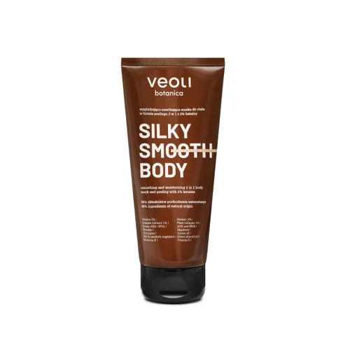 Veoli Botanica Silky Smooth Body, Wygładzająco-nawilżająca maska do ciała w formie peelingu 2 w 1 z 3% betainy