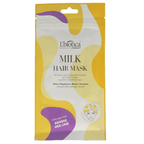 L'biotica Milk Therapy Hair Mask (Regenerująca maska do włosów w formie czepka `Mleko migdałowe, banan, keratyna`)