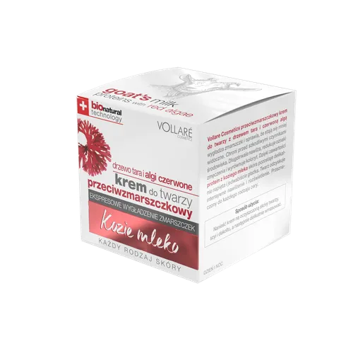 Vollare Cosmetics Kozie Mleko, Krem do twarzy przeciwzmarszczkowy z drzewem tara i algami czerwonymi