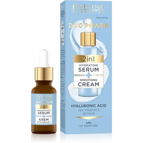 Eveline Cosmetics Duo Power, Kwas Hialuronowy, Serum nawilżające + krem wygładzający 2w1