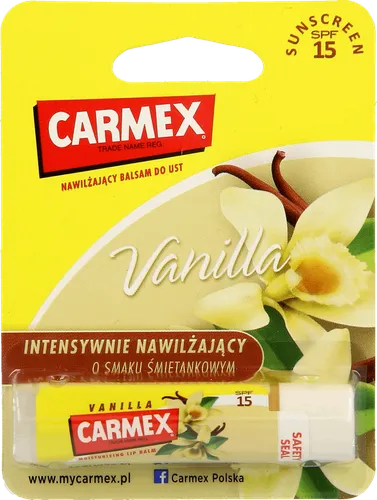 Carma Laboratories Carmex, Moisturising Lip Balm Vanilla (Intensywnie nawilżający balsam do ust w sztyfcie o smaku śmietankowym) - 1