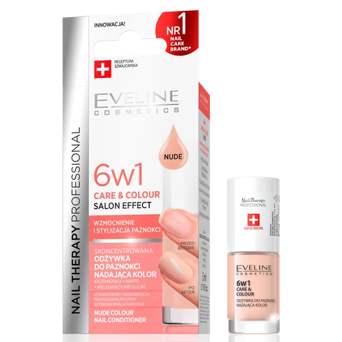 Eveline Cosmetics Nail Therapy Professional, Skoncentrowana odżywka do paznokci nadająca kolor 6w1 Care & Color - 1