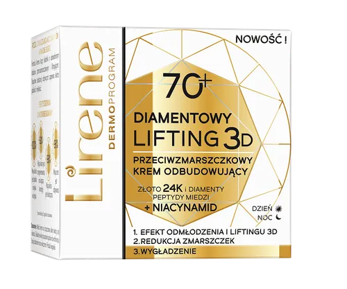 Lirene Dermoprogram Diamentowy Lifting 3D, Przeciwzmarszczkowy krem odbudowujący 70+