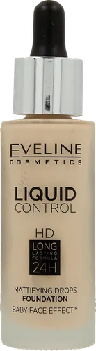 Eveline Cosmetics Liquid Control HD, Mattifying Drops Foundation baby Face Effect Long Lasting Formula 24h (Długotrwały podkład do twarzy)
