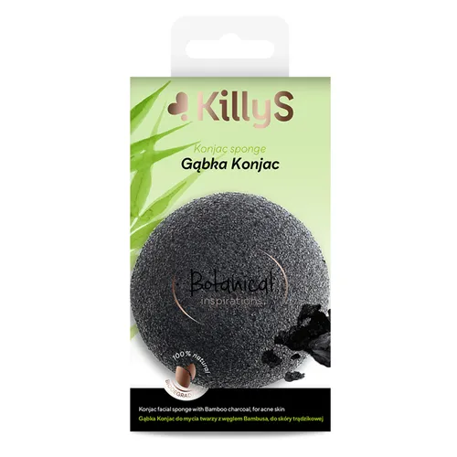 KillyS Botanical Inspirations, Gąbka Konjac do mycia twarzy z węglem bambusa do skóry trądzikowej