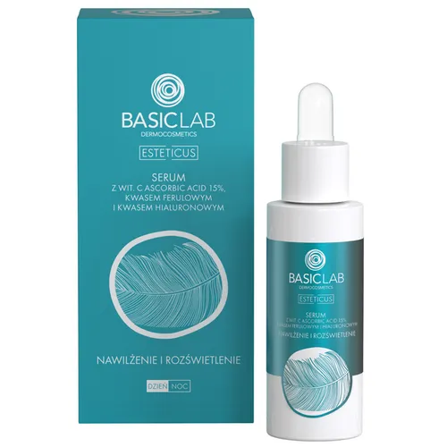 BasicLab Dermocosmetics Esteticus, Serum z witaminą  C Ascorbic Acid 15%, kwasem ferulowym i kwasem hialuronowym `Nawilżenie i rozświetlenie` (nowa wersja)