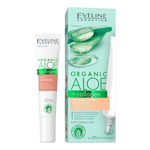 Eveline Cosmetics Organic Aloe + Collagen, Płynne płatki pod oczy redukujące cienie i opuchnięcia