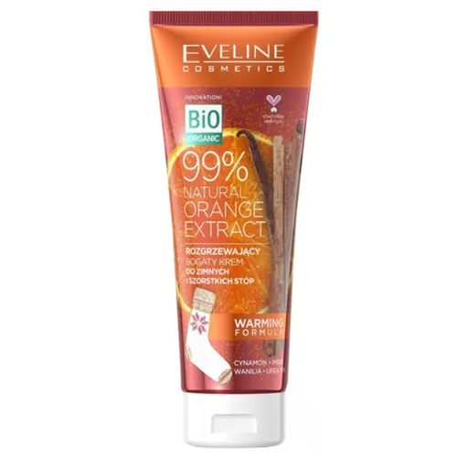 Eveline Cosmetics 99% Natural Orange Extract, Rozgrzewający krem do zimnych i suchych stóp
