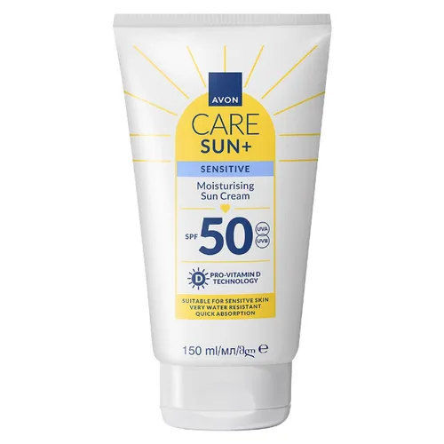 Avon Care, Sun+, Sensitive, Moisturizing Sun Cream SPF50 (Nawilżający krem do opalania do skóry wrażliwej z SPF 50)