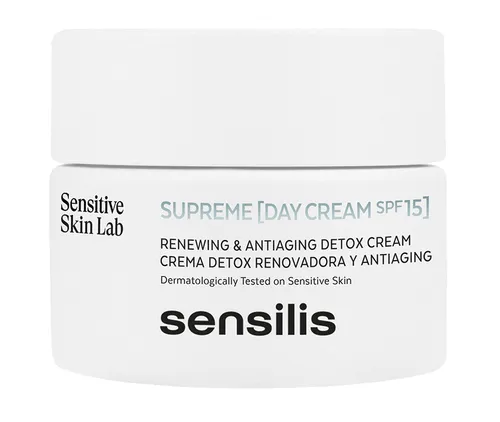 Sensilis Supreme, Renewing & Antiaging Detox Day Cream SPF 15 (Odmładzający krem do twarzy na dzień)