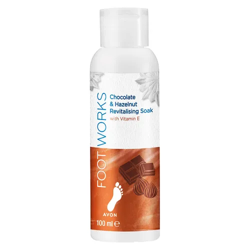 Avon Foot Works, Chocolate & Hazelnut, Revitalizing Soak with Vitamine E (Rewitalizująca kąpiel do stóp `Czekolada z orzechami`)