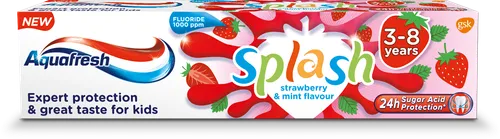 Aquafresh Splash Toothpaste, Strawberry & Mint Flavour (Pasta do zębów dla dzieci 3-8 lat `Truskawka i mięta`)
