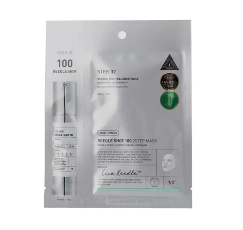 VT Cosmetics Reedle Shot, 100 2Step  Sheet Mask (Dwuetapowa ujędrniająca maska do twarzy w płachcie z niacynamidem i adenozyną)