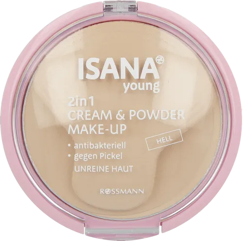 Isana Young, Cream & Powder Make-Up, Puder antybakteryjny przeciw wypryskom  2 w 1
