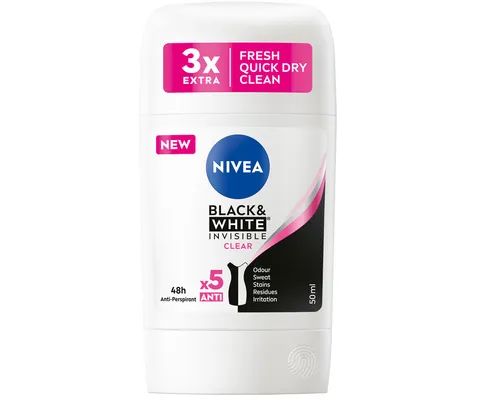 Nivea Black & White, Invisible Clear (Antyperspirant 48h w sztyfcie) - 1