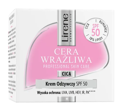Lirene Dermoprogram Cica, Cera Wrażliwa, Krem odżywczy SPF50