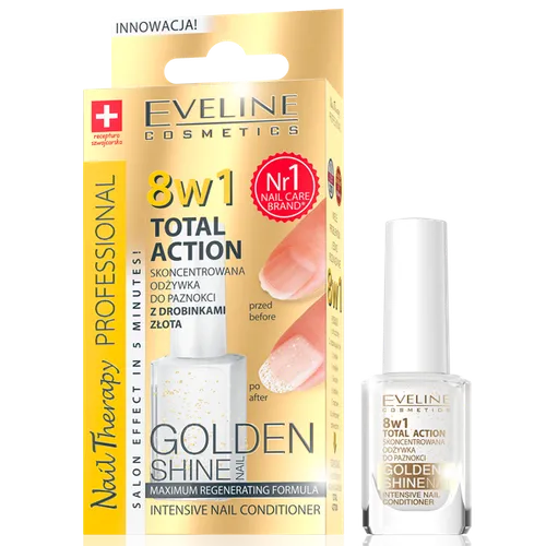 Eveline Cosmetics Nail Therapy Professional, 8 w 1 Total Action, Golden Shine, Skoncentrowana odżywka do paznokci z drobinkami złota - 2
