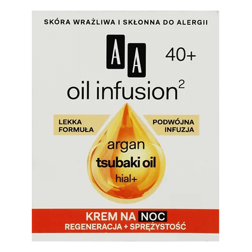 AA Oil Infusion 40+, Krem na noc `Regeneracja + spreżystość`