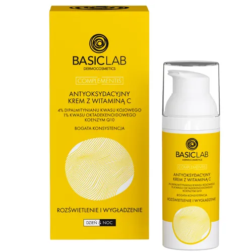 BasicLab Dermocosmetics Complementis, Antyoksydacyjny krem z witaminą C,  i koenzymem Q10 o bogatej konsystencji