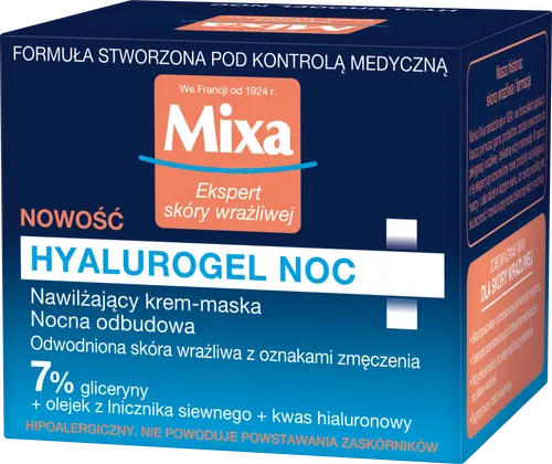 Mixa Hyalurogel Noc, Nawilżający krem- maska