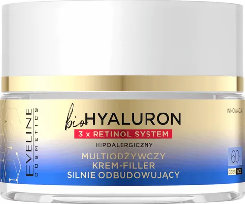 Eveline Cosmetics Bio Hyaluron, 3x Retinol System, Multiodżywczy krem-filler silnie odbudowujący 60+