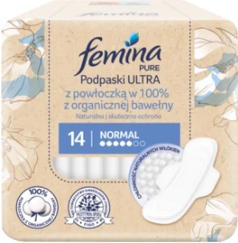 Femina Pure, Podpaski ultra z powłoczką w 100% z organicznej bawełny `Normal`