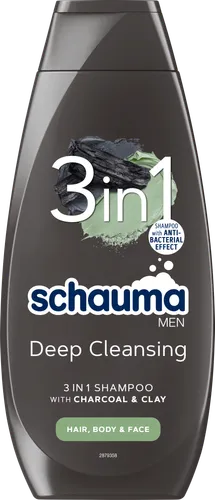 Schauma Men, Charcoal + Clay 3 in 1 Shampoo (Szampon do włosów 3 w 1 z węglem i glinką) - 1