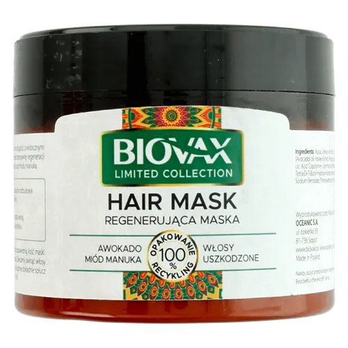 L'biotica Biovax Limited Collection, Awokado i miód manuka, Regenerująca maska do włosów
