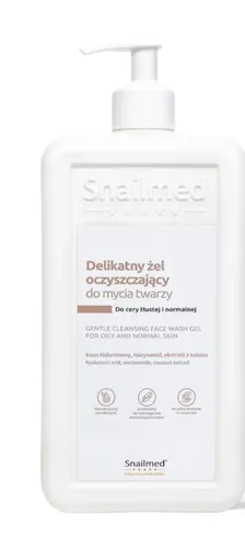 Snailmed Dermokosmetyczny delikatny żel oczyszczający do mycia twarzy do cery tłustej i normalnej -z kwasem  hialuronowym, niacynamidem i ekstraktem  z kokosa
