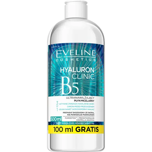 Eveline Cosmetics Hyaluron Clinic B5, Ultranawilżający płyn micelarny 3 w 1