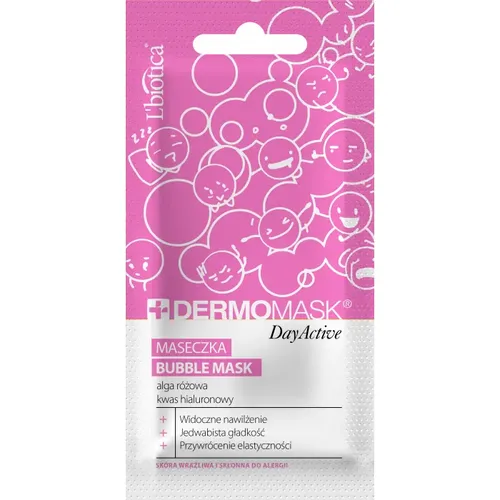 L'biotica Dermomask Day Active Bubble Mask, Maseczka bąbelkowa z algą różową i kwasem hialuronowym