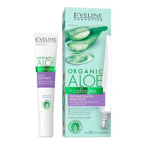 Eveline Cosmetics Organic Aloe + Collagen, Płynne płatki pod oczy redukujące zmarszczki i ,,kurze łapki"
